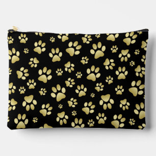 Beautiful Golden Paws Prints on Black Background Accessory Pouch
