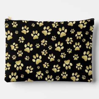 Beautiful Golden Paws Prints on Black Background Accessory Pouch
