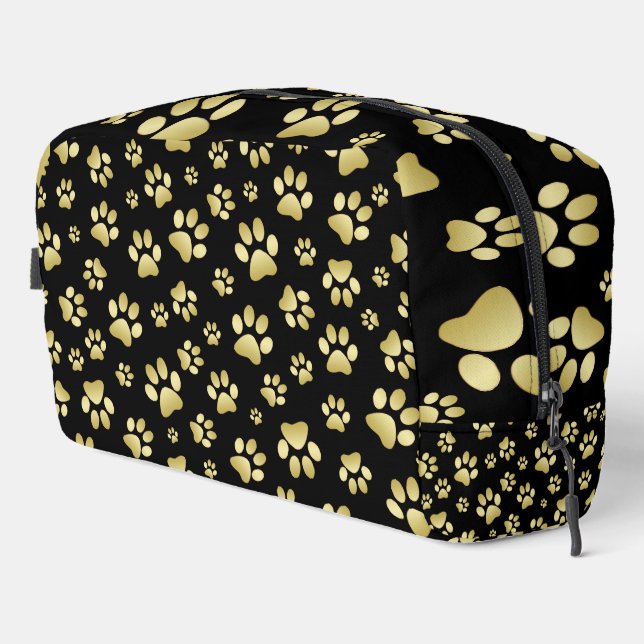 Beautiful Golden Paws Prints on Black Background  Dopp Kit (Right Corner)