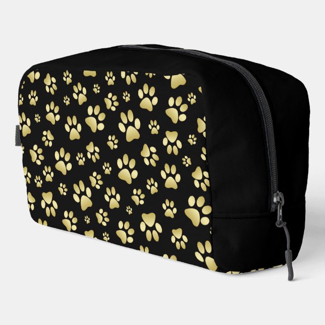 Beautiful Golden Paws Prints on Black Background  Dopp Kit (Right Corner)