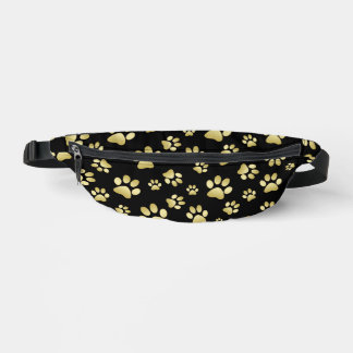 Beautiful Golden Paws Prints on Black Background Fanny Pack