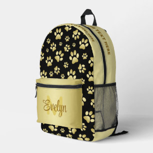 Beautiful Golden Paws Prints on Black Background  Printed Backpack