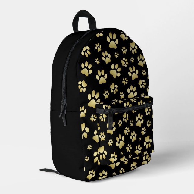 Beautiful Golden Paws Prints on Black Background  Printed Backpack (Back Corner Left)