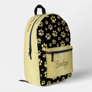 Beautiful Golden Paws Prints on Black Background  Printed Backpack