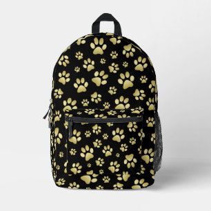 Beautiful Golden Paws Prints on Black Background Printed Backpack