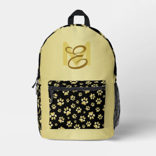 Beautiful Golden Paws Prints on Black Background  Printed Backpack