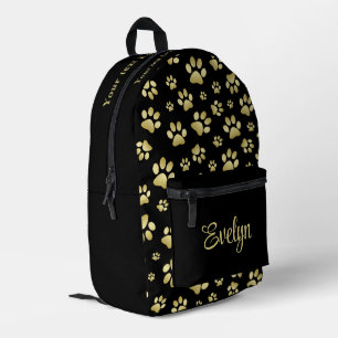 Beautiful Golden Paws Prints on Black Background  Printed Backpack