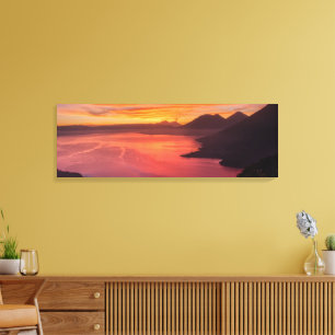 Beautiful Golden Sunrise Mountains Lake on Canvas Print