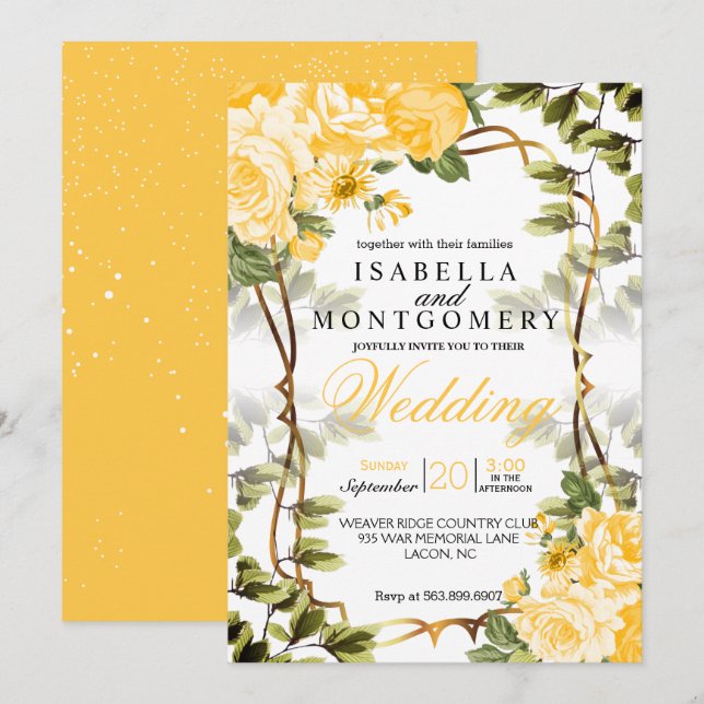 Beautiful Golden Yellow Floral  Invitation (Front/Back)
