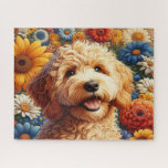 Beautiful Goldendoodle Dog With Flowers Jigsaw Puzzle<br><div class="desc">Beautiful Goldendoodle Dog With Flowers
Art/illustration
colorful
customizable</div>