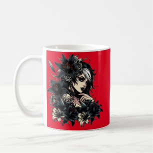 Beautiful Goth Girl Black Lilly Flowers art Coffee Mug