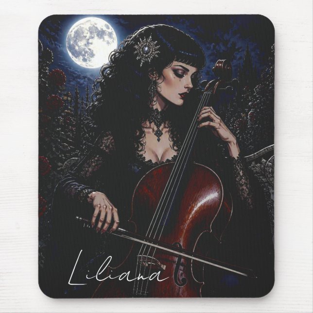 Beautiful Gothic Beauty Playing Cello Personalized Mouse Pad (Front)