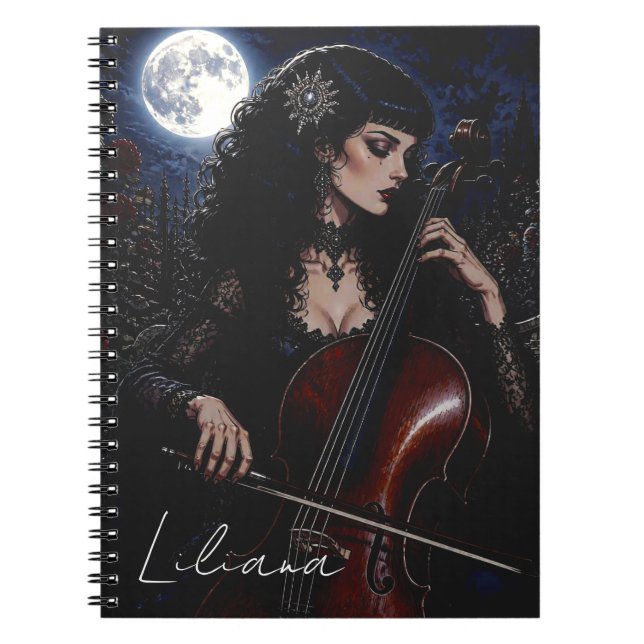 Beautiful Gothic Beauty Playing Cello Personalized Notebook (Front)