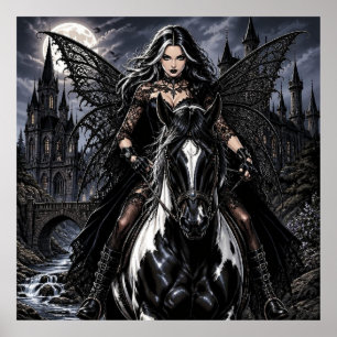 Beautiful Gothic Fairy on Black Horse  Poster