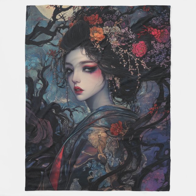 Beautiful Gothic Geisha Fleece Blanket (Front)