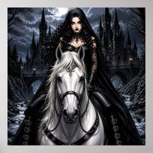 Beautiful Gothic Woman on White Horse  Poster