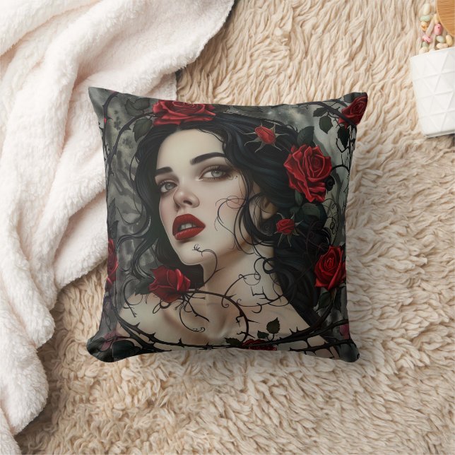 Beautiful Gothic Woman Throw Pillow (Blanket)
