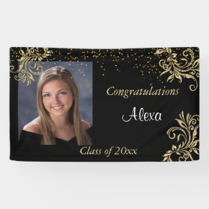 Beautiful, Graduation, Gold Glitter, Custom Photo, Banner