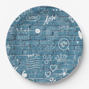 Beautiful Graffiti Art on Wall Green Calligraphy Paper Plate