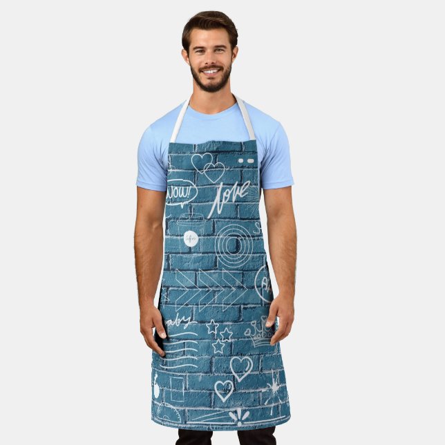 Beautiful Graffiti on Wall Green Calligraphy Apron (Worn)