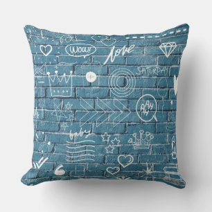 Beautiful Graffiti on Wall Green Calligraphy Throw Pillow