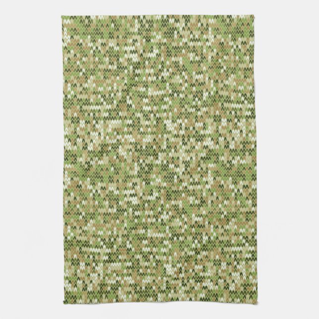 Beautiful granny knit pattern in green olive colou kitchen towel (Vertical)