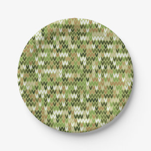 Beautiful granny knit pattern in green olive colou paper plate