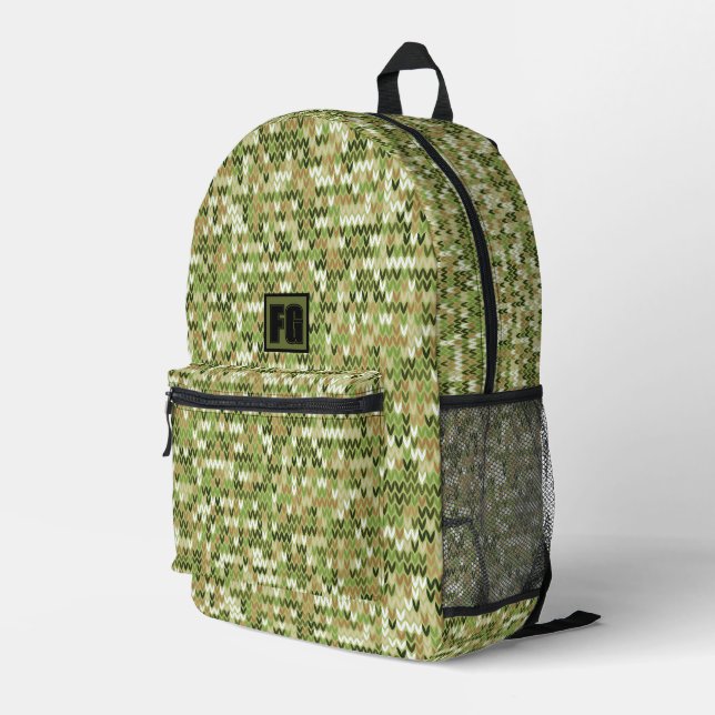 Beautiful granny knit pattern in green olive colou printed backpack (Back Corner Right)