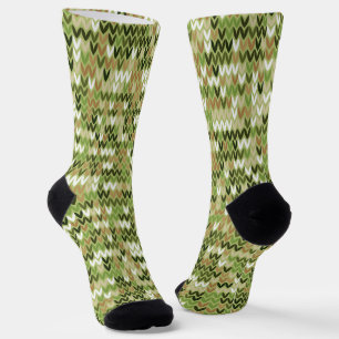 Beautiful granny knit pattern in green olive colou socks