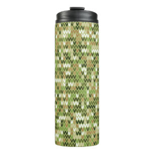 Beautiful granny knit pattern in green olive colou thermal tumbler