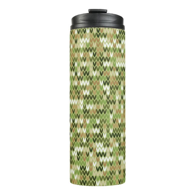 Beautiful granny knit pattern in green olive colou thermal tumbler (Front)