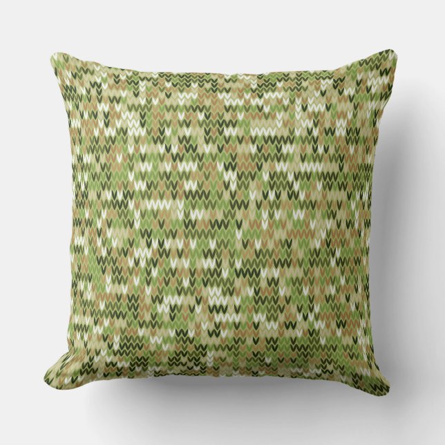 Beautiful granny knit pattern in green olive colou throw pillow (Front)