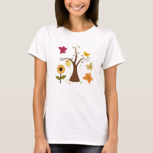 beautiful graphic yellow fall trees, leaves, bird, T-Shirt