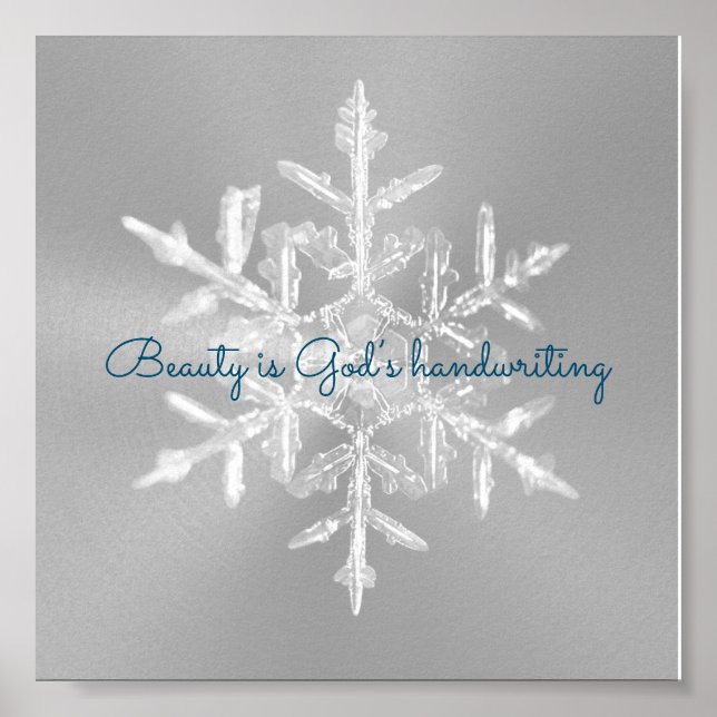 Beautiful Gray Inspirational Snowflake Poster (Front)