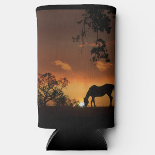 Beautiful Grazing Horse in Sunrise Can Cooler