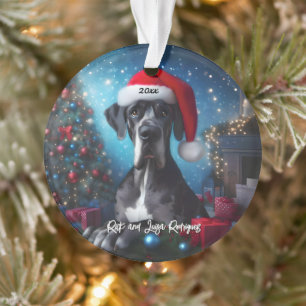 Beautiful Great Dane with Santa Hat Ornament