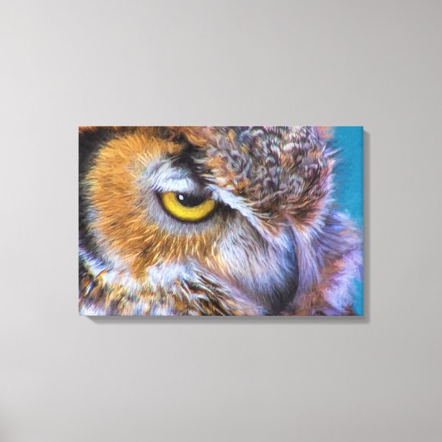 Beautiful Great Horned Owl Bird Golden Eye Canvas Print (Front)