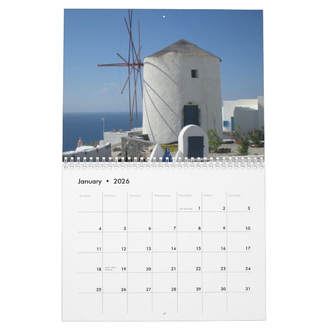 Beautiful Greece Santorini Blue Sea White House Calendar (Jan 2026)