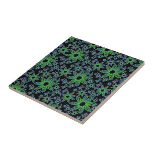 Beautiful Green and Black Floral Design Tile