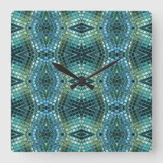 Beautiful Green and Blue Glass Mosaic Square Wall Clock