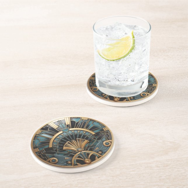 Beautiful Green and Gold Art Deco Coaster (Side)