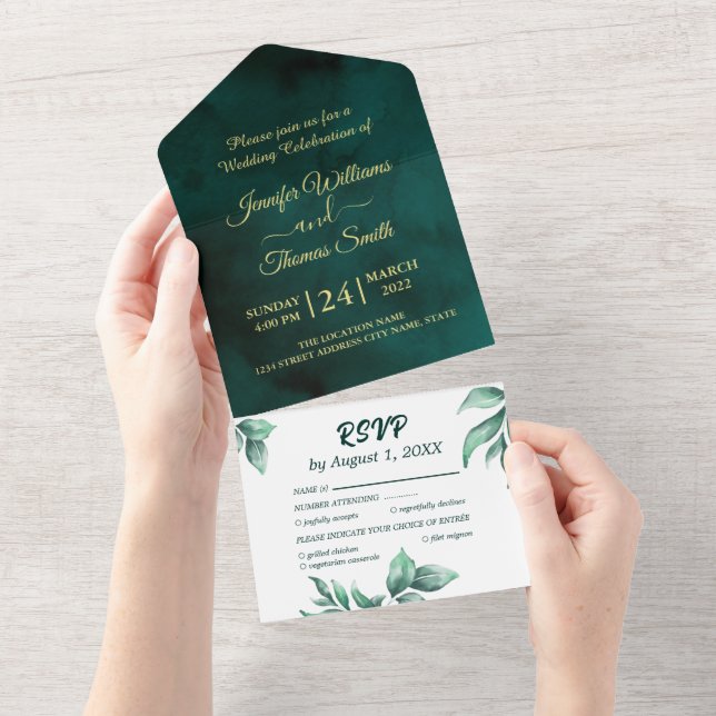 Beautiful Green and white wedding All In One Invitation (Tearaway)