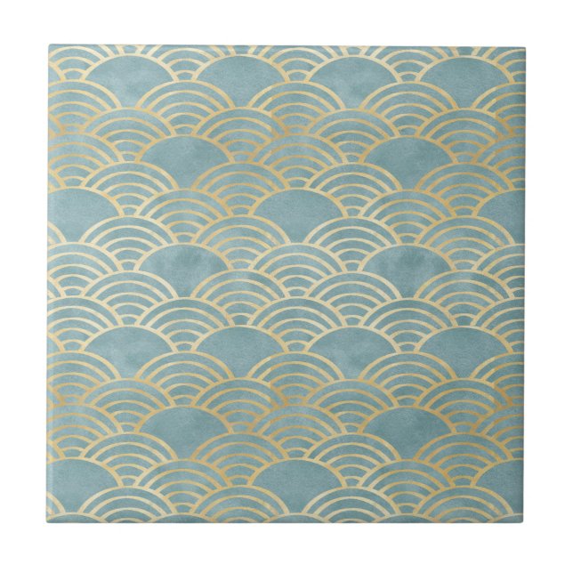 Beautiful, green Art Deco,metallic,elegant,chic,fa Tile (Front)