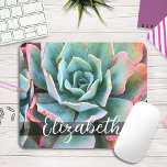 Beautiful Green Cactus Photo Custom Name Script Mouse Pad<br><div class="desc">Dream of sunny days and a summer’s garden whenever you use this beautiful pink-tipped, mint green, cactus photo custom name mousepad. Makes a great gift for someone special! Just type in the name of your choice and you can easily personalize this custom name mousepad. Please message me with any questions...</div>