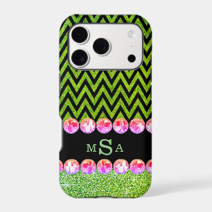 Beautiful Green Chevron Glitter Bling Elegant