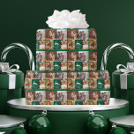 Beautiful Green Christmas Reindeer Photo Collage Wrapping Paper<br><div class="desc">An elegant white deer leaps over the Christmas words Tis the Season to be Jolly on this beautiful holiday gift wrap. Classic elegance with a pretty reindeer over gorgeous calligraphy and your family photo collage above your custom text. Personalized photo collage Christmas wrapping paper in green and white.</div>