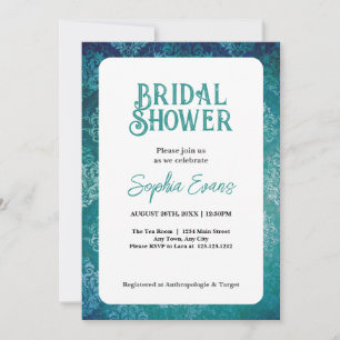 Beautiful Green Damask White Bridal Shower Invitation