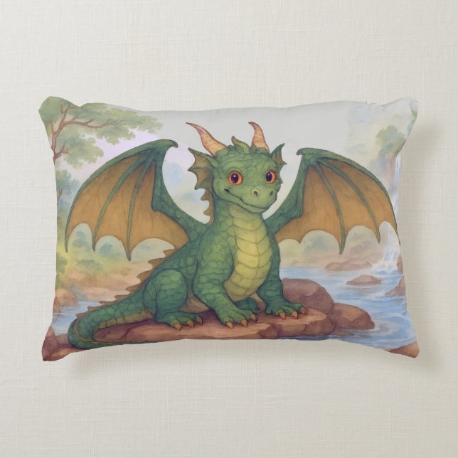 Beautiful green dragon accent pillow (Front)