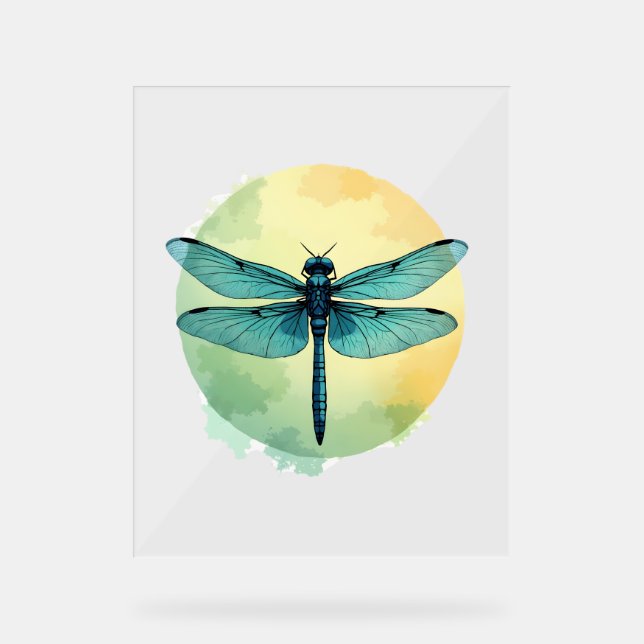 Beautiful Green Dragonfly Watercolor Art Insect Lo Acrylic Sign (Front)