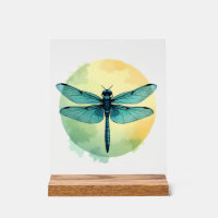 Beautiful Green Dragonfly Watercolor Art Insect Lo